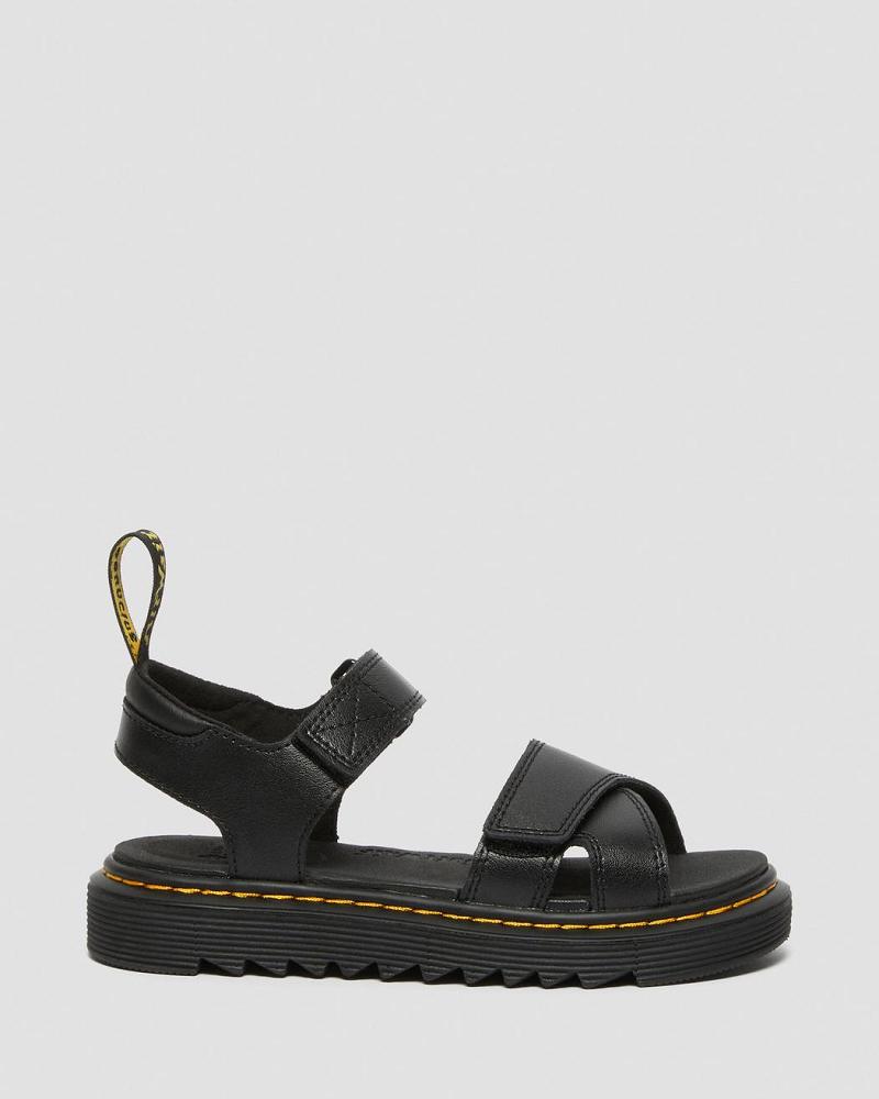 Black Kids' Dr Martens Junior Vossie Leather Sandals | CA 724JPQ